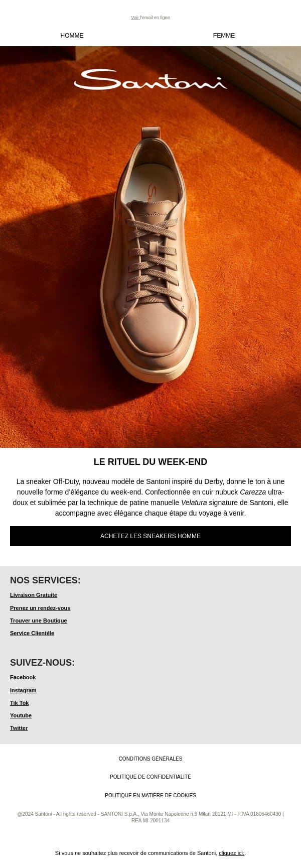 La Nouvelle Sneaker Off-Duty email from Santoni screenshot