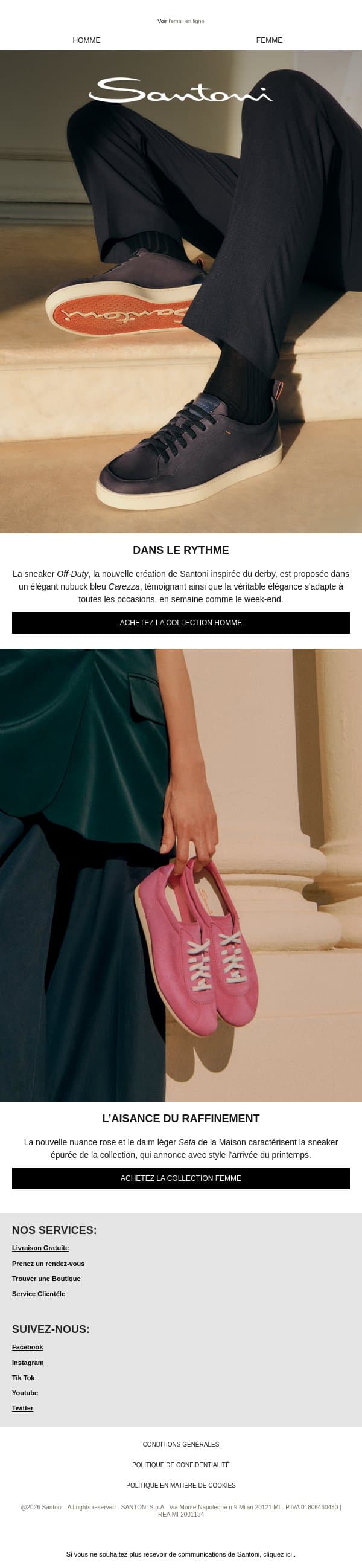 Les sneakersOff-Duty du printemps email from Santoni screenshot