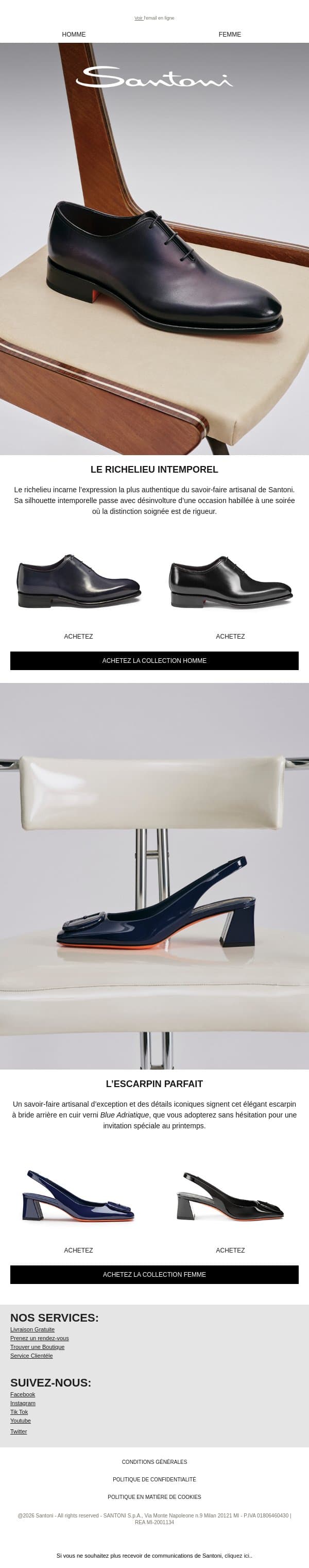 Élégance intemporelle email from Santoni screenshot