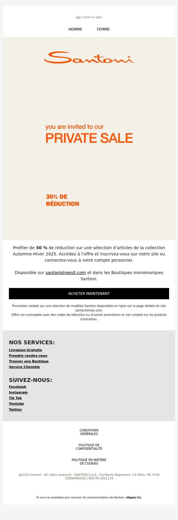 Private Sale : jusqu’à -30 % email from Santoni screenshot