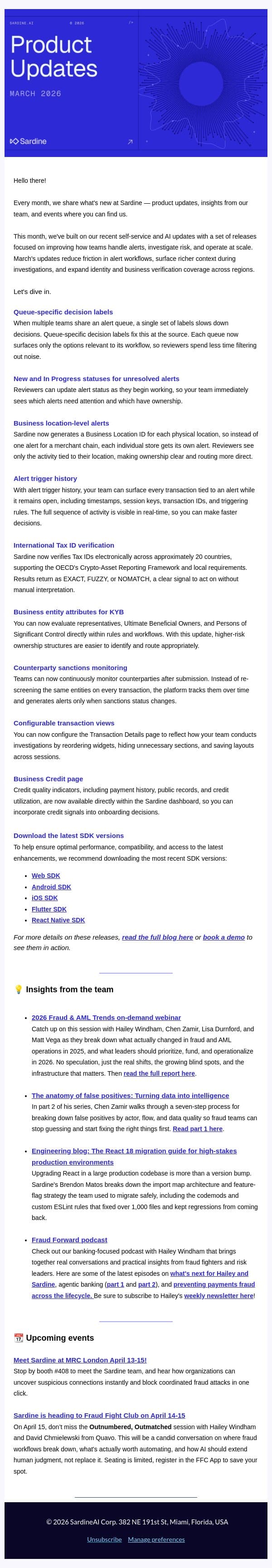 🐟 What's new at Sardine email from Sardine screenshot