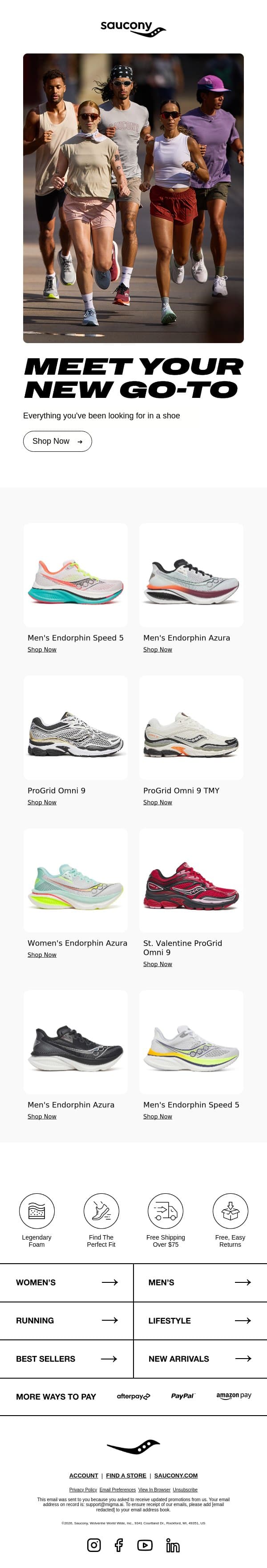 Your personalized lineup is in! email from Saucony screenshot