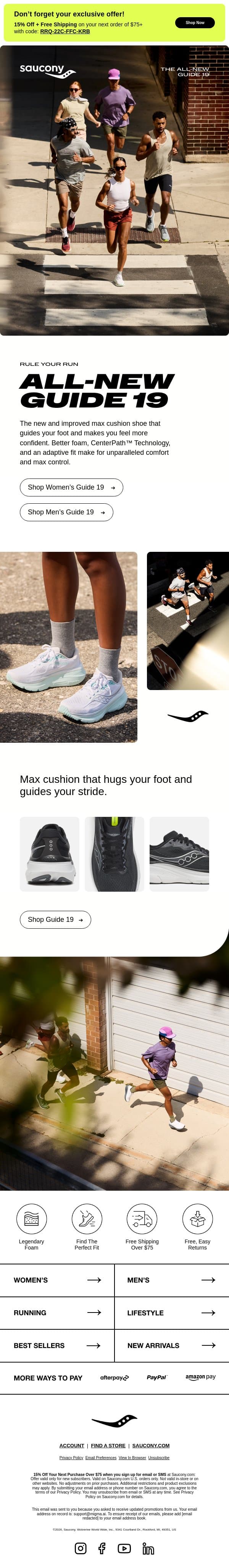 The all-new Guide 19 is here email from Saucony screenshot