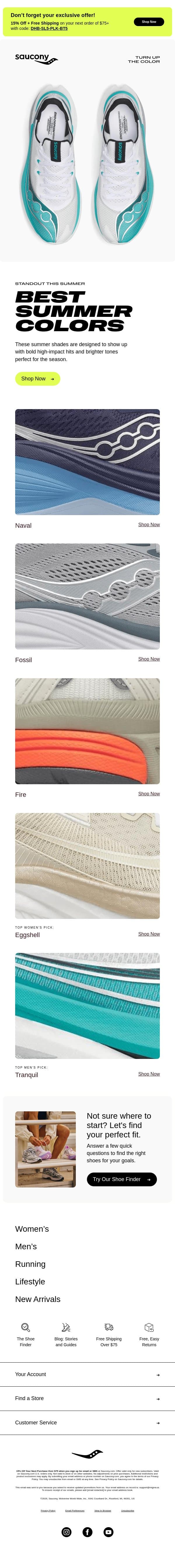 Turn Up the Color email from Saucony screenshot