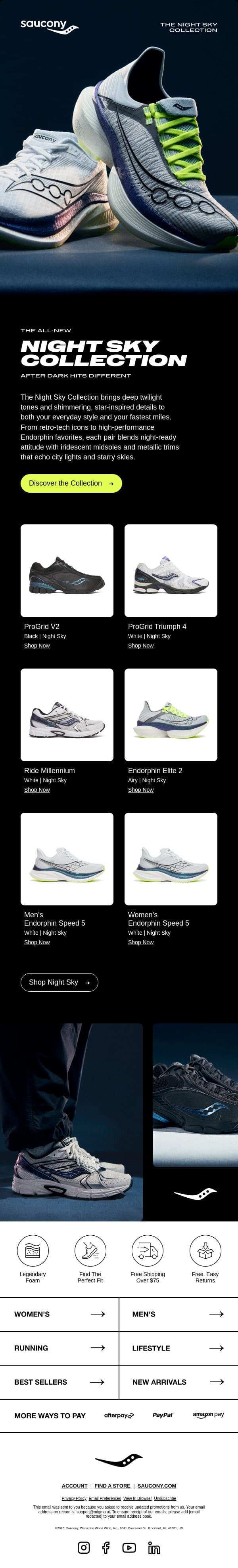 Chase the light after dark. email from Saucony screenshot