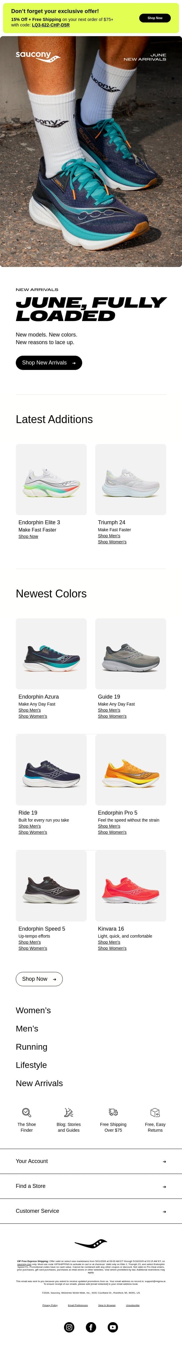 What’s New for June? More Than You Think. email from Saucony screenshot