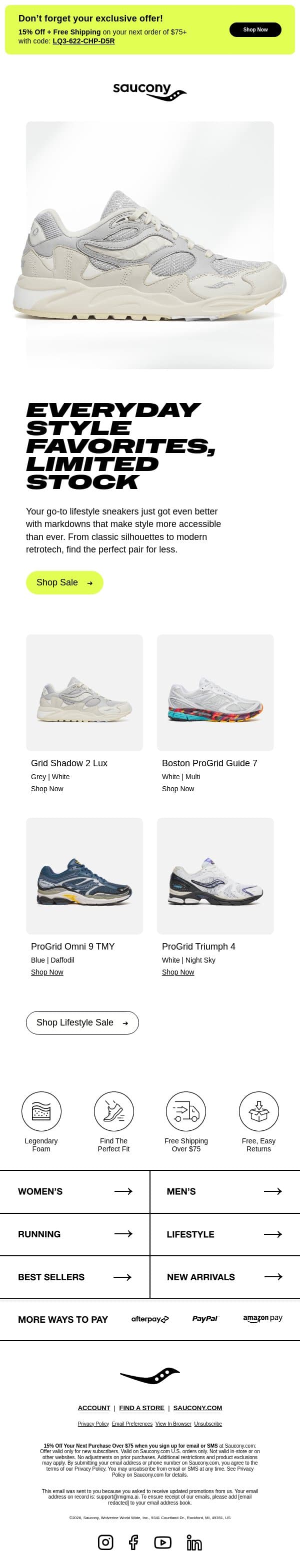 April Markdowns: Updated for You email from Saucony screenshot