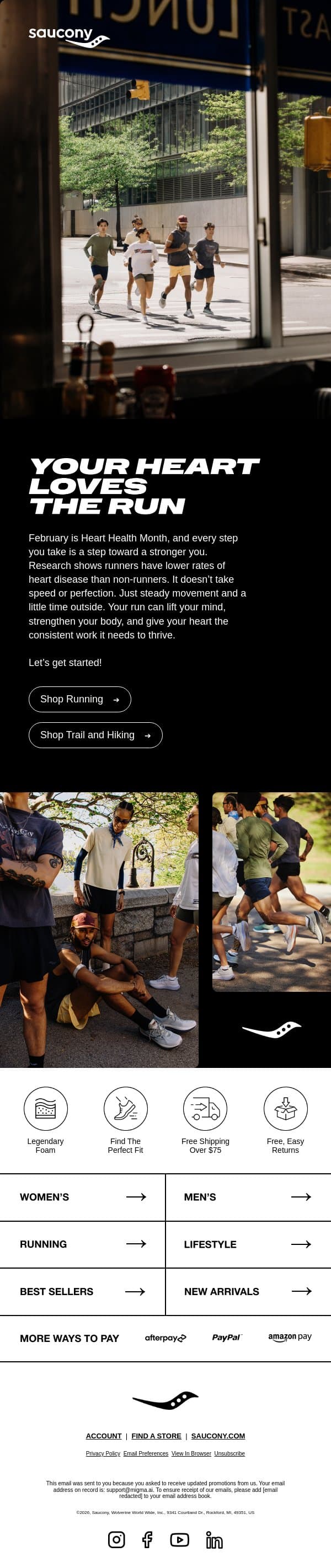 Running = Better Heart Health email from Saucony screenshot