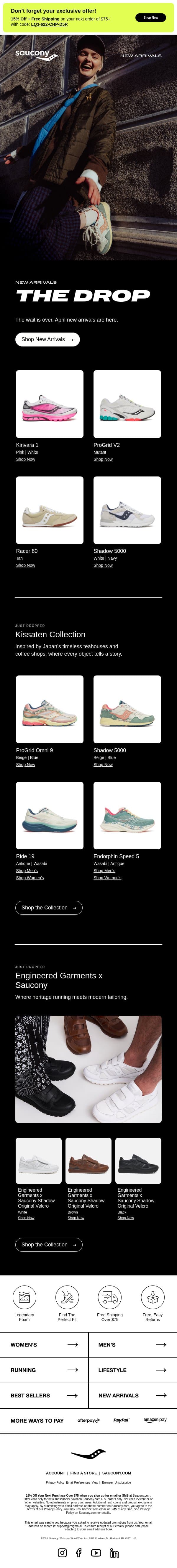 APRIL NEW ARRIVALS email from Saucony screenshot