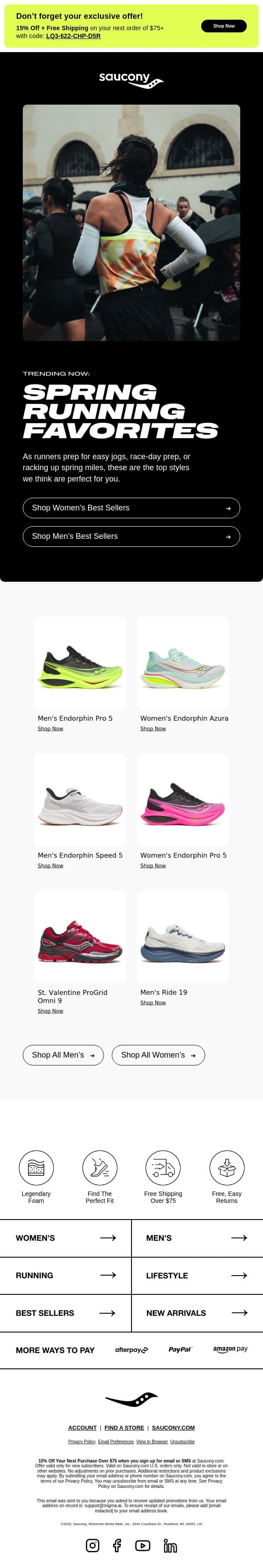 Trending Now: Gear Built for Your Spring Miles email from Saucony screenshot