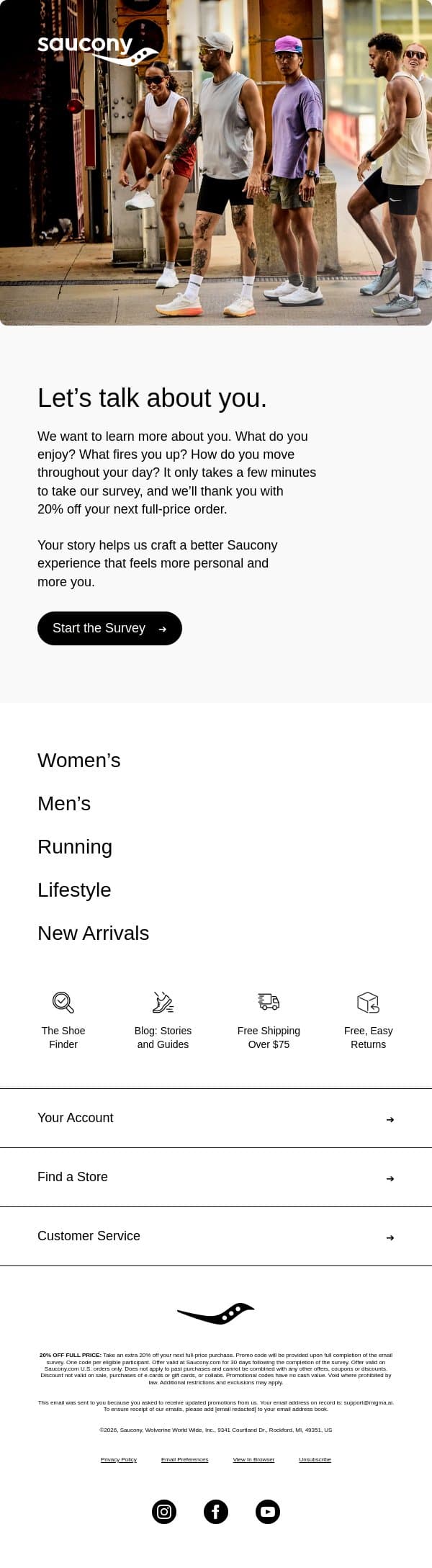 Your thoughts = 20% off email from Saucony screenshot