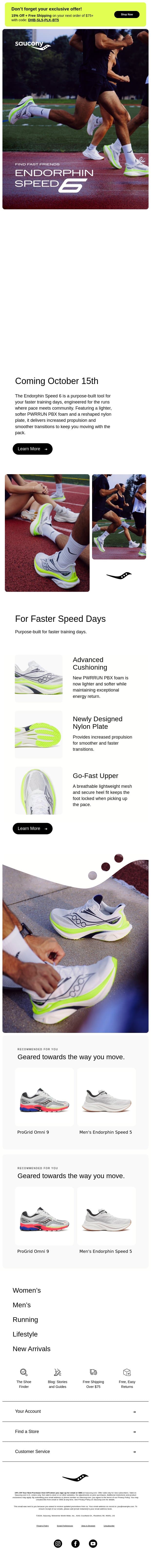 All-new Endorphin Speed 6 drops October 15th email from Saucony screenshot