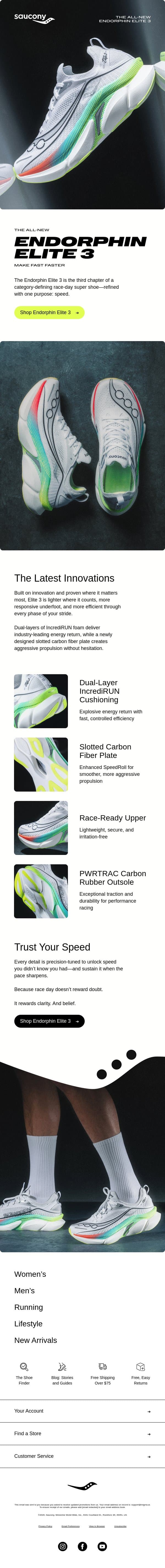 The Endorphin Elite 3 Has Arrived email from Saucony screenshot