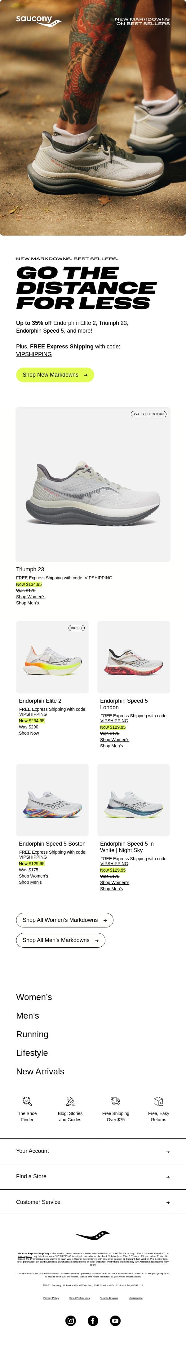 Last week to save: Free Express Shipping + Up to 35% off email from Saucony screenshot