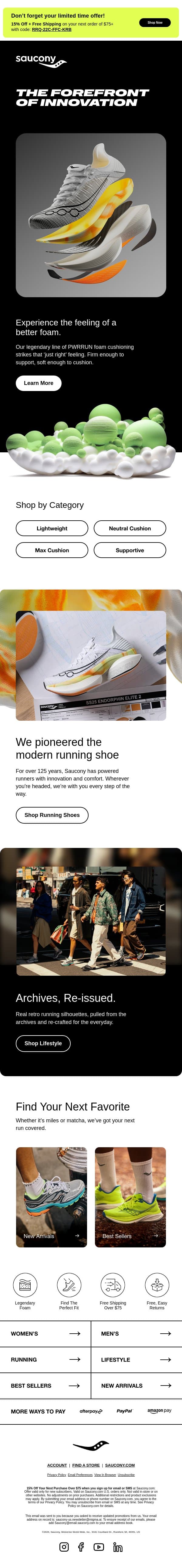 New here? Enjoy 15% off your first order email from Saucony screenshot
