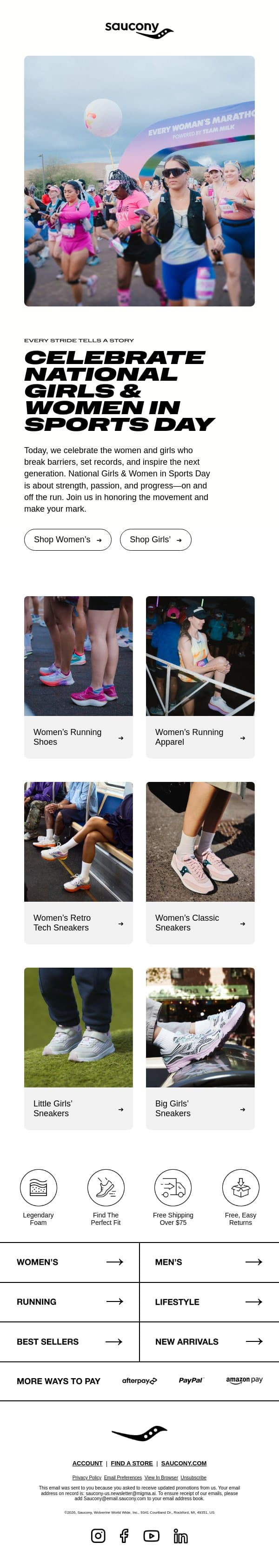 Empower Every Run—Today We Celebrate You email from Saucony screenshot