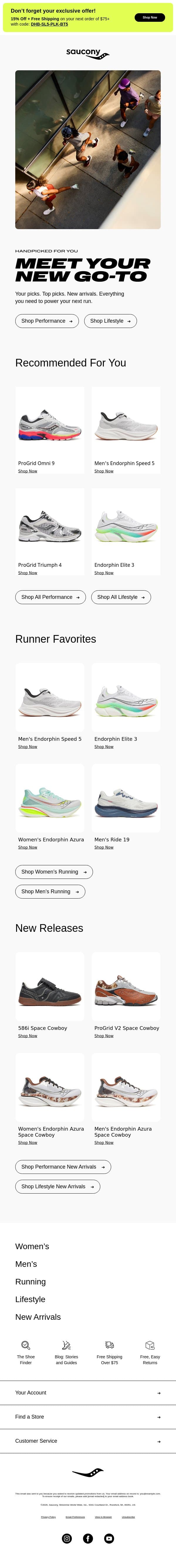 What’s new. What’s picked for you. email from Saucony screenshot