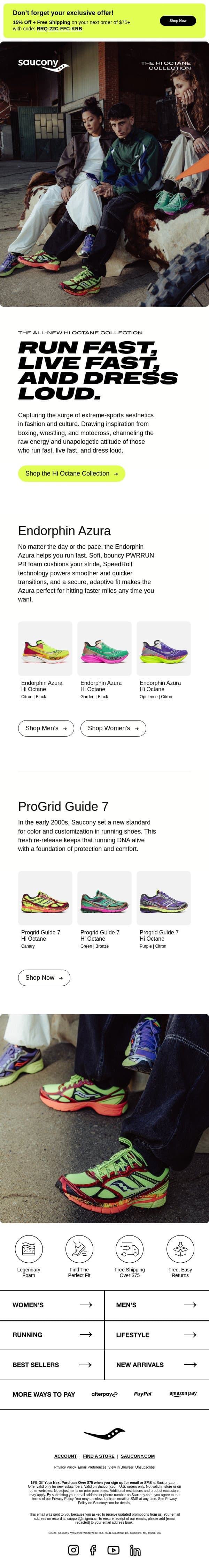 The Hi Octane Collection Has Arrived email from Saucony screenshot