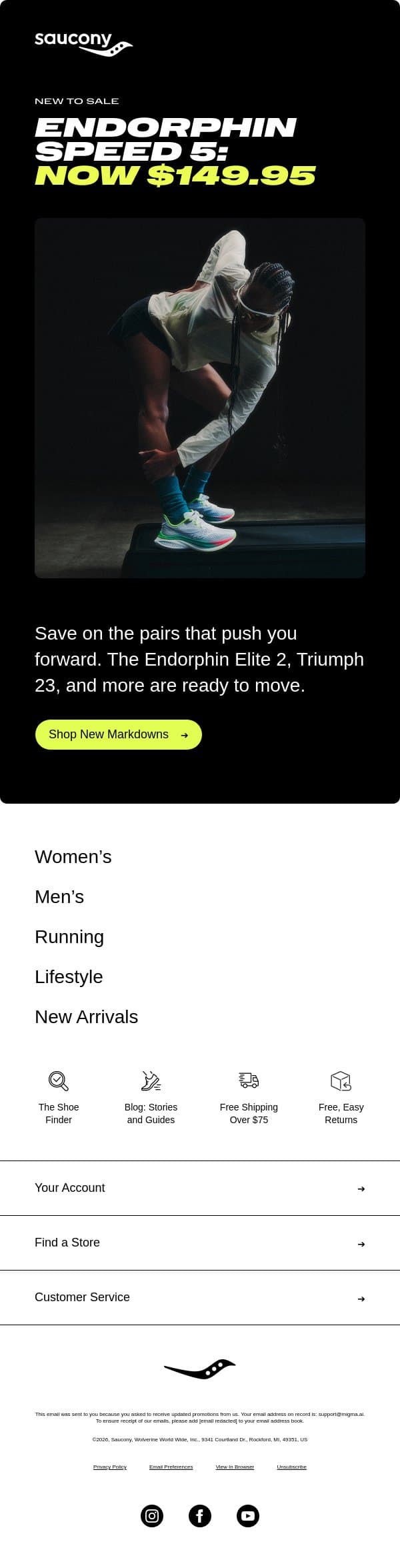 July Markdowns Are Going Fast email from Saucony screenshot