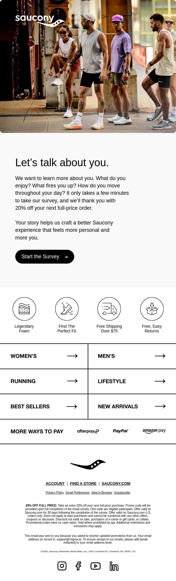 Your opinion = 20% off email from Saucony screenshot