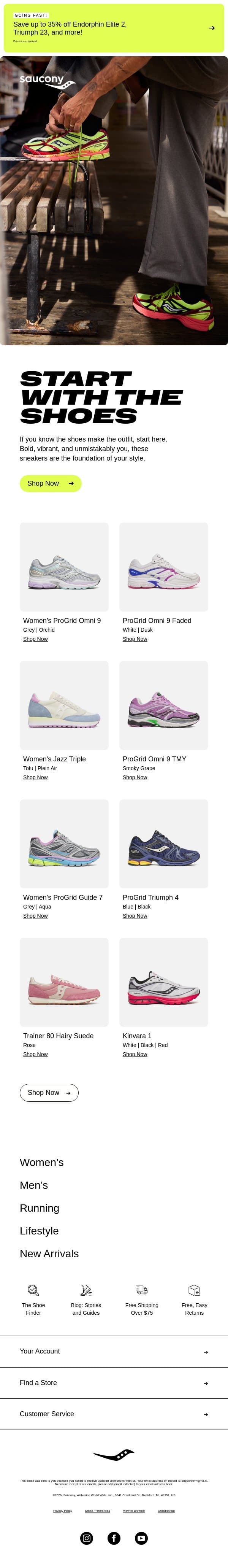 Build your look from the ground up email from Saucony screenshot