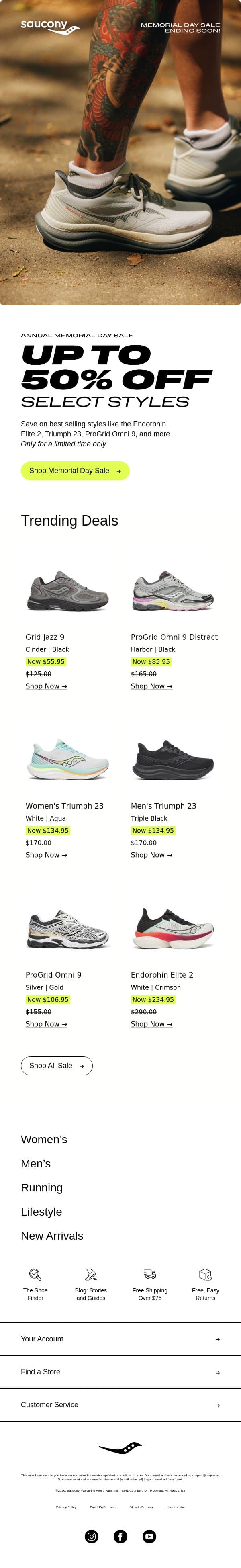 This Is It: Memorial Day Sale Ends Soon ⏳ email from Saucony screenshot
