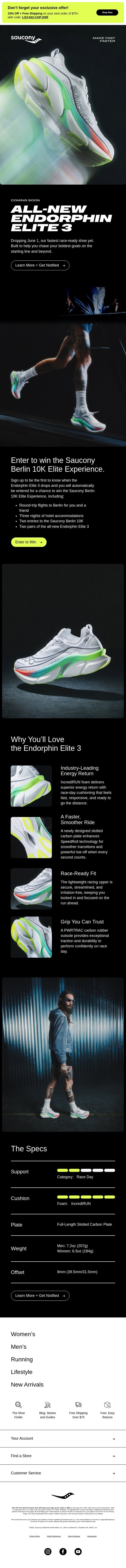 Our Fastest Race-Day Shoe Yet email from Saucony screenshot