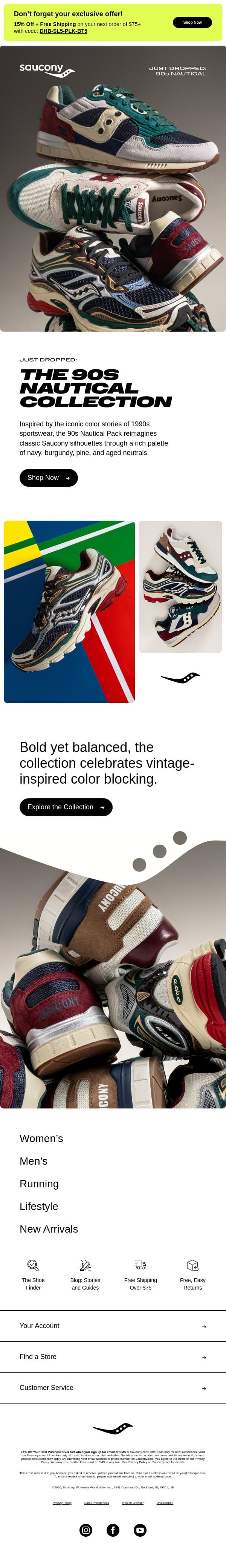 90s Nautical has arrived email from Saucony screenshot