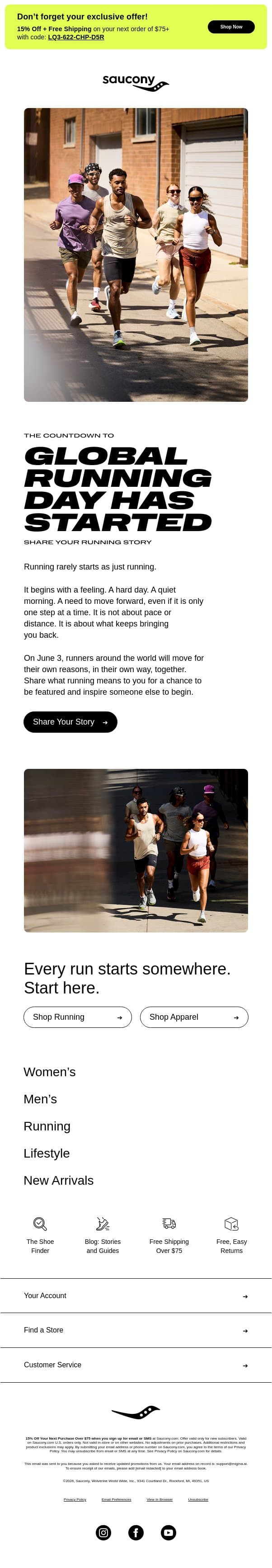 Every Run Has a Story. What’s Yours? email from Saucony screenshot