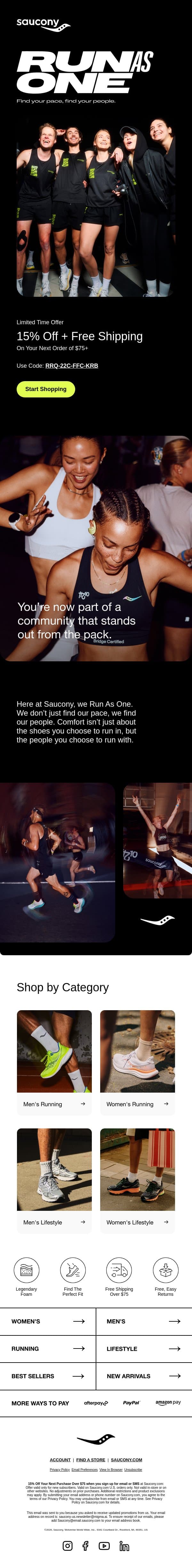 Welcome to Saucony email from Saucony screenshot
