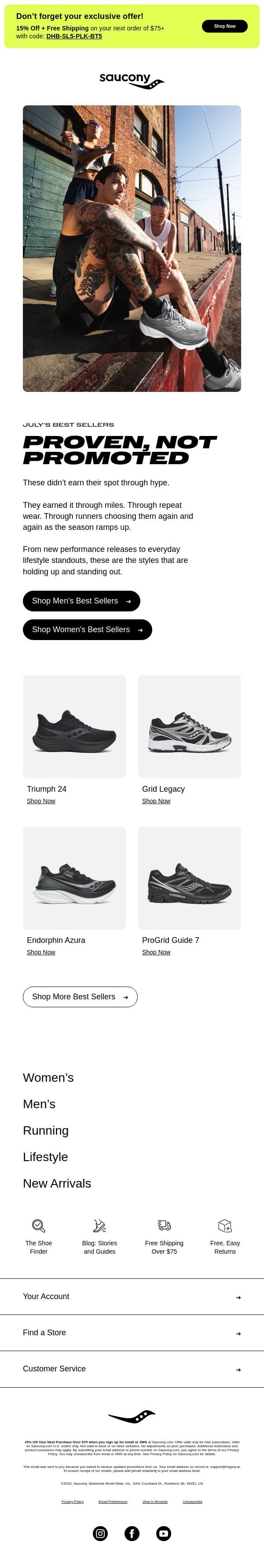 July’s Most Wanted email from Saucony screenshot