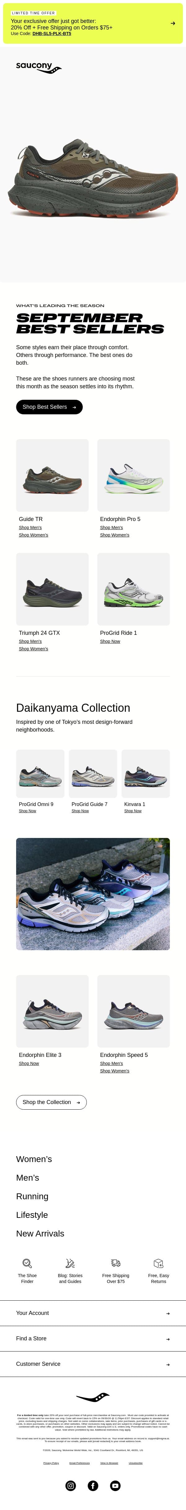 September's Most Wanted email from Saucony screenshot