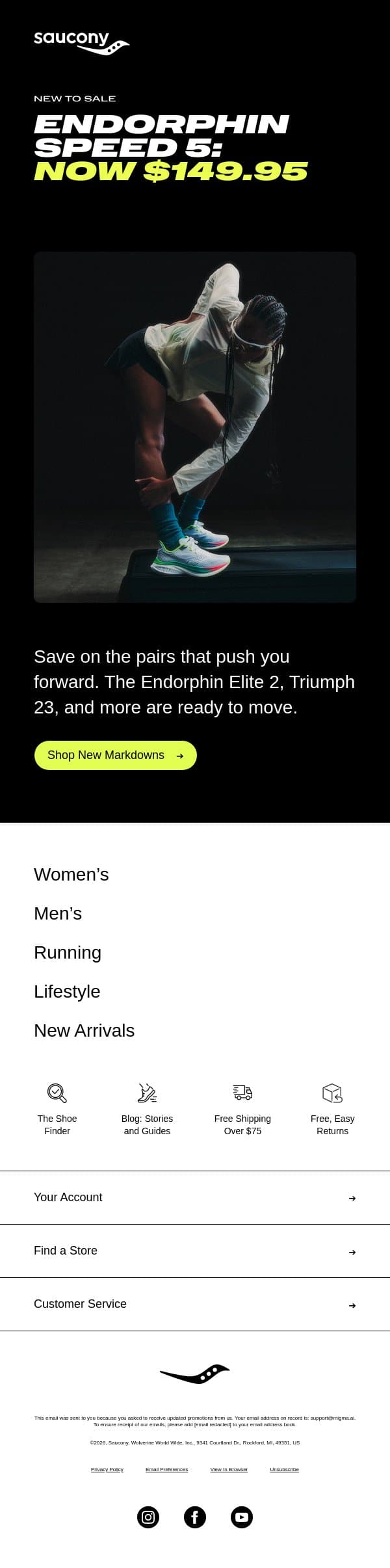 Hurry: Endorphin Speed 5 is Now on Sale email from Saucony screenshot