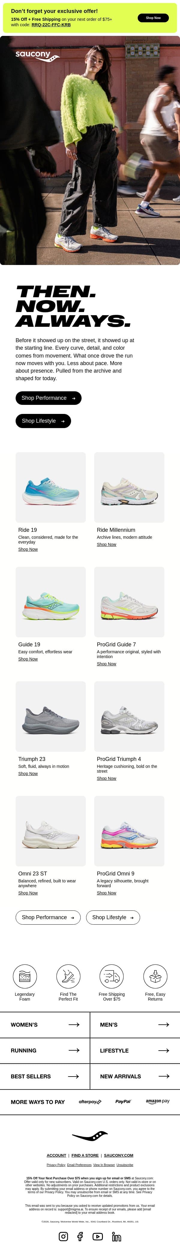 Then & Now, Redefined email from Saucony screenshot