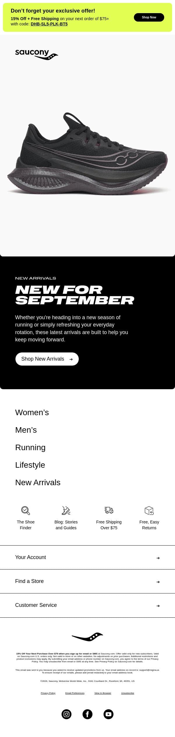 New Season. New Momentum. email from Saucony screenshot