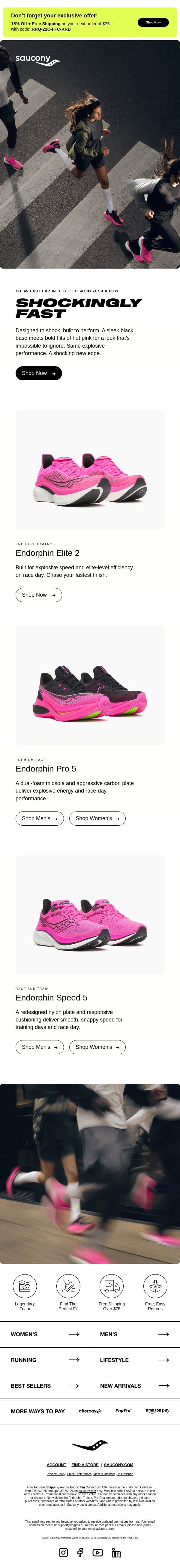 Bring the Shock Factor email from Saucony screenshot