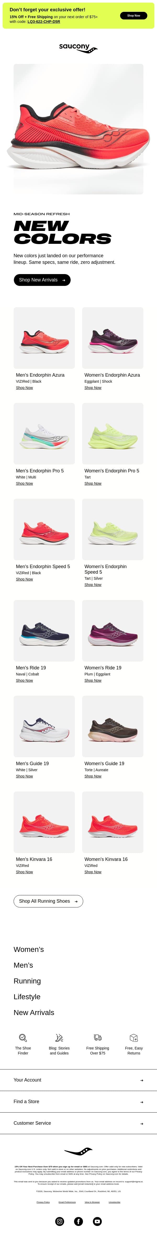 Fast miles. Fresh colors. email from Saucony screenshot