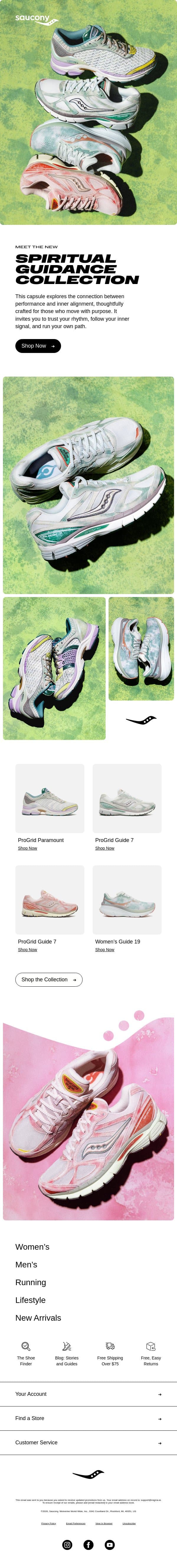 Meet the Spiritual Guidance Collection email from Saucony screenshot