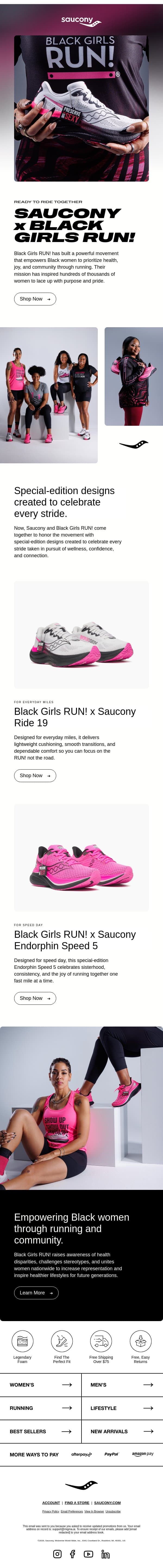 Now Available: Saucony x Black Girls RUN! email from Saucony screenshot