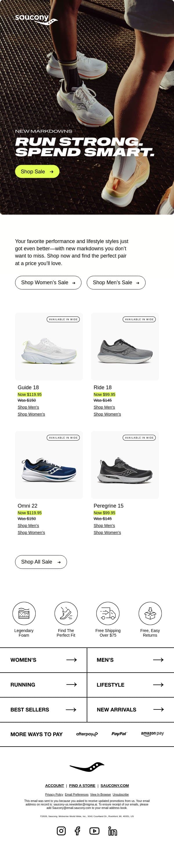 NEW TO SALE: Markdown Prices on Top Running Shoes email from Saucony screenshot