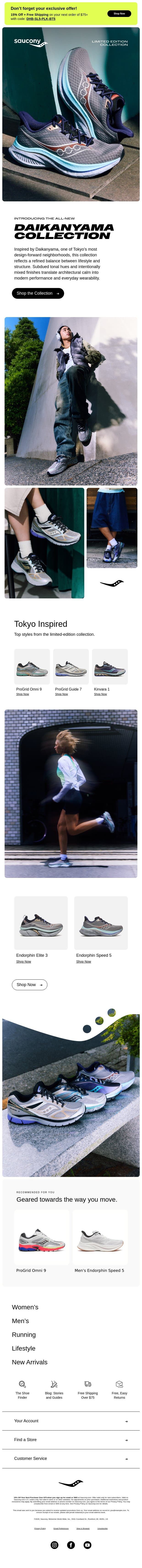 Limited Pairs Available: Daikanyama Collection email from Saucony screenshot