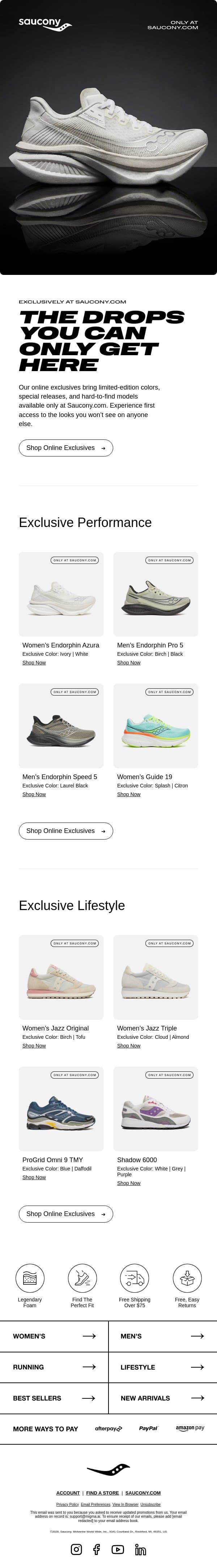 Only here and only now email from Saucony screenshot