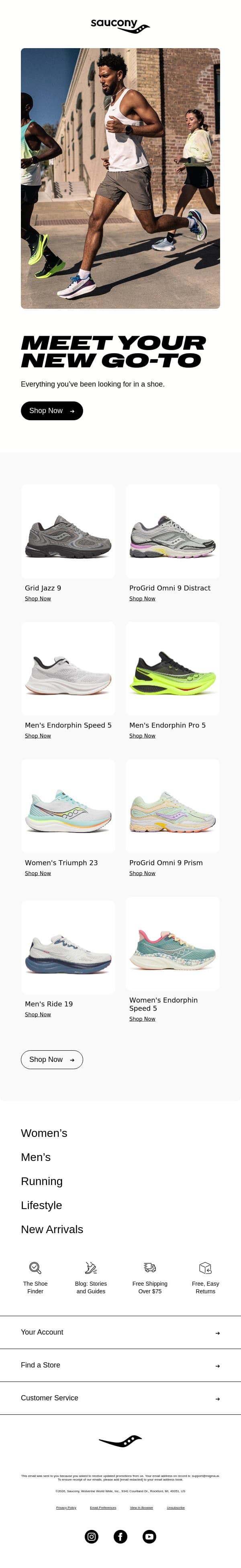 Refreshed Recommendations for You email from Saucony screenshot