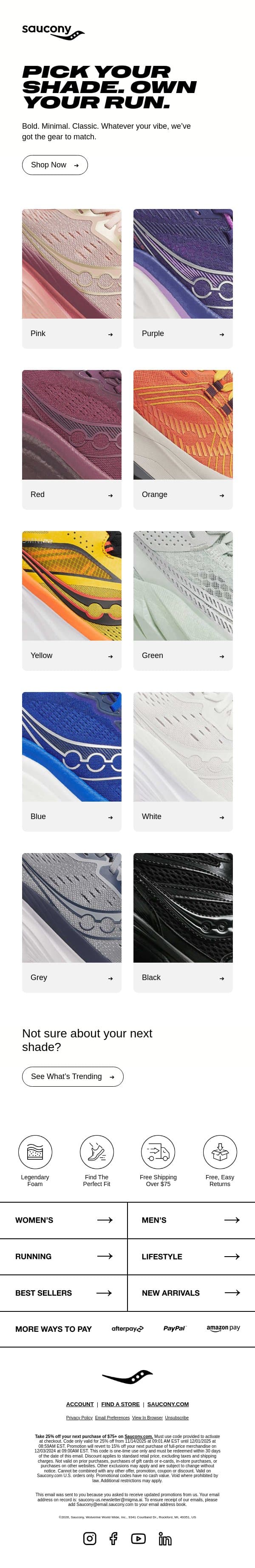 Your favorite run meets your favorite color email from Saucony screenshot