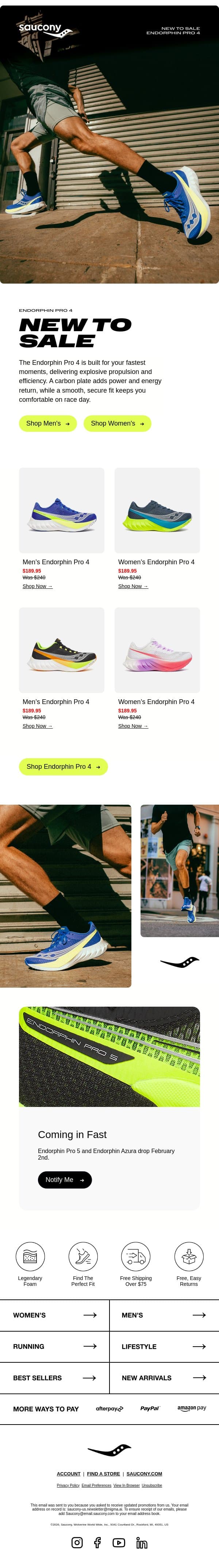 Limited Pairs 👟 Endorphin Pro 4 Is On Sale email from Saucony screenshot