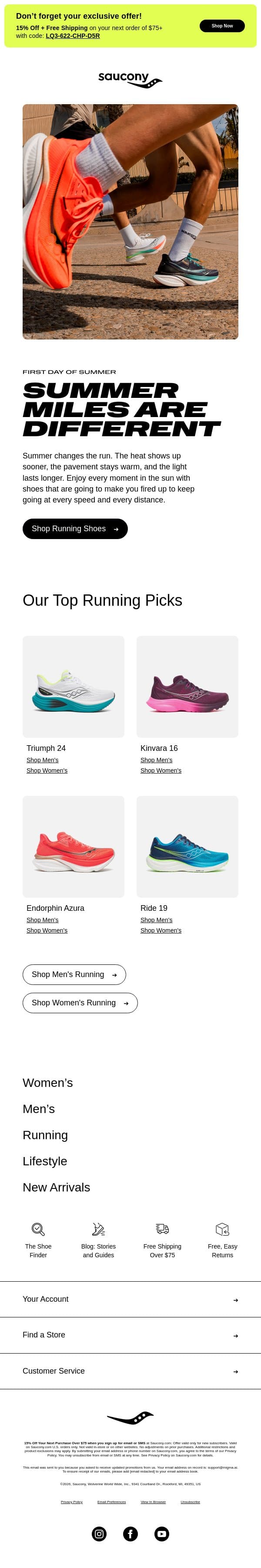 Welcome to Summer Running email from Saucony screenshot