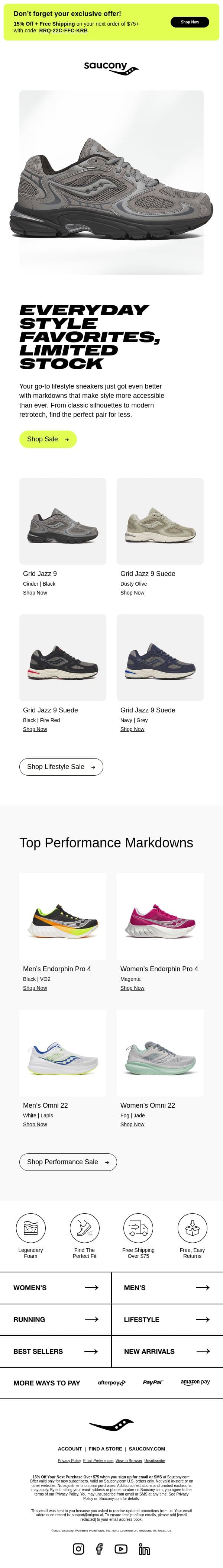 New Deals Just Dropped email from Saucony screenshot