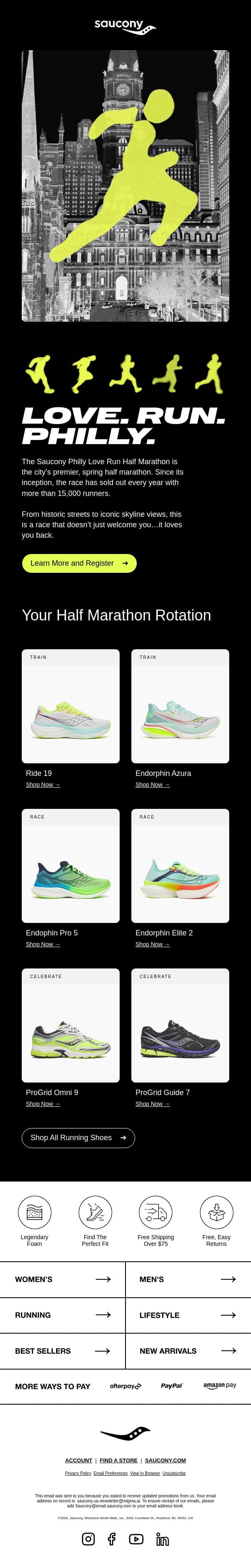 It’s time to Run, Philly email from Saucony screenshot
