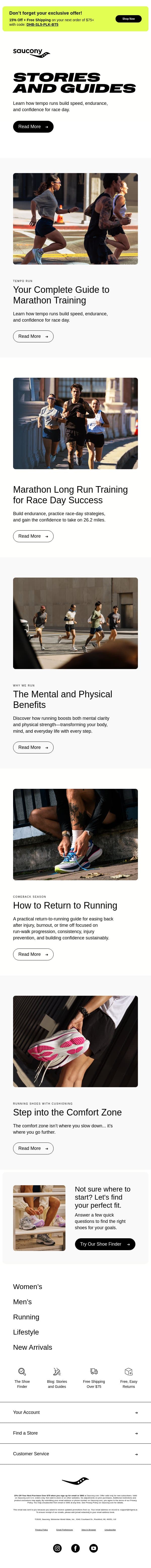 5 Stories to Power Your Next Block of Miles email from Saucony screenshot
