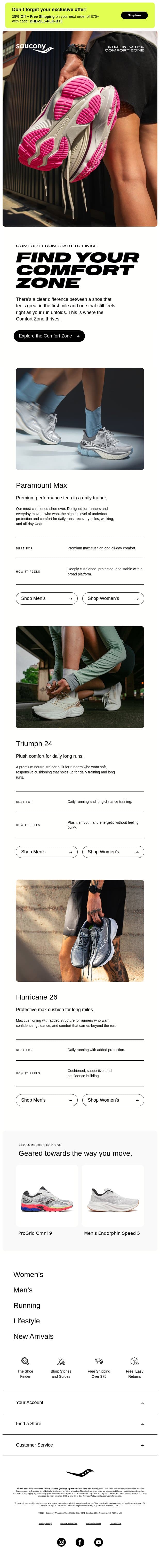 Uncompromised Comfort Lives Here email from Saucony screenshot